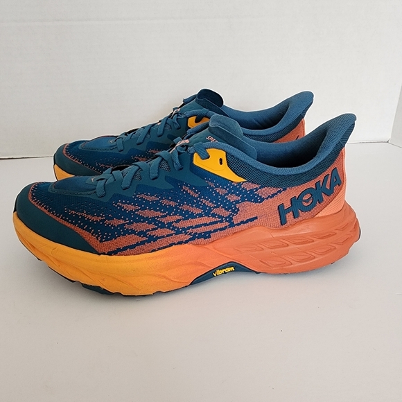 HOKA Speedgoat 5 Women’s Size 8.5B Blue Orange Trail Running Shoes Vibram EUC - Picture 3 of 13